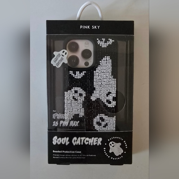 Pink Sky Other - Pink Sky “Soul Catcher” iPhone 15 Pro Max Case – Beaded Ghost Design – Limited